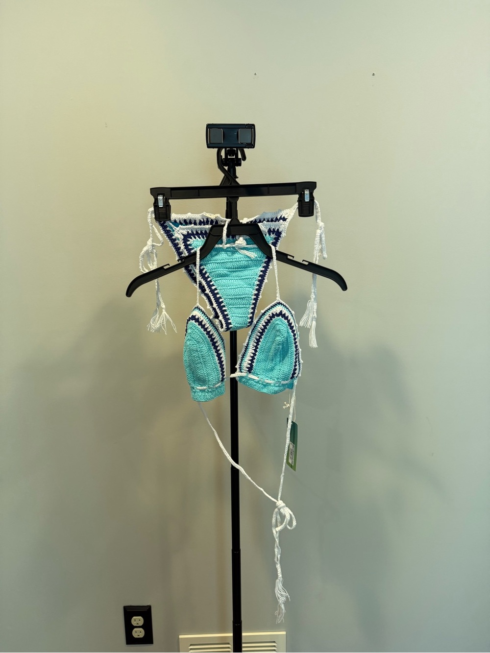 Crochet Triangle Bikini Set - Turquoise - Picture 3 of 5